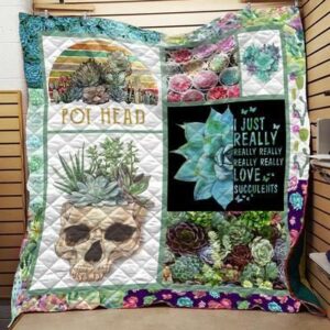 Pot Head Succulent Quilt Blanket  Quilt